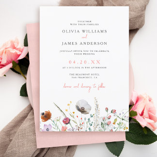 Elegante minimalistische Boho bloemenbruiloft uitn Kaart