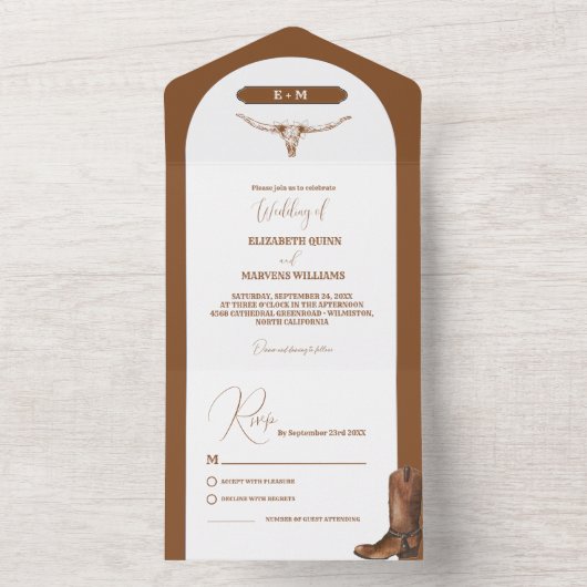 Elegante minimalistische Boho Westerne Cowboy brui All In One Uitnodiging (Binnen)