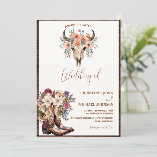 Elegante minimalistische Boho Westerne Cowboy brui Kaart (Staand voorkant)