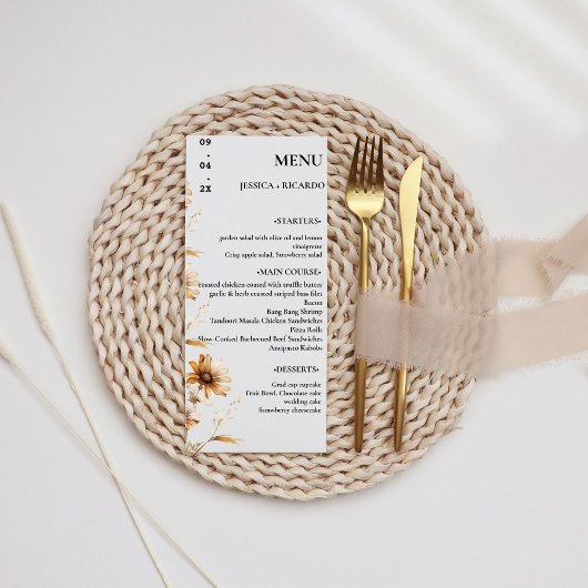 Elegante minimalistische Boho Wildflower Trouwtafe Menu