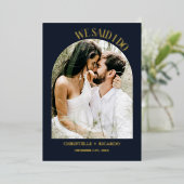 Elegante minimalistische boog marineblauw ontwikke folie uitnodiging (Staand Voorkant)