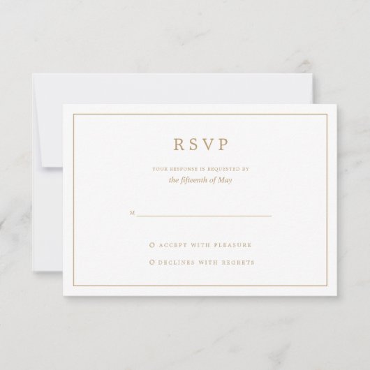 Elegante minimalistische border gouden bruiloft RSVP kaartje (Voorkant)