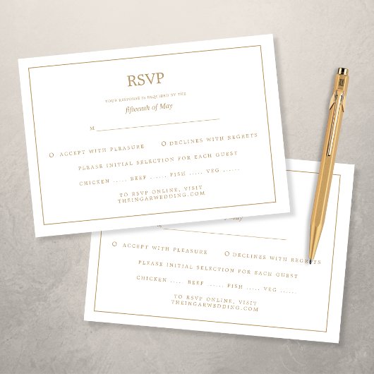 Elegante minimalistische border gouden bruiloft RSVP kaartje