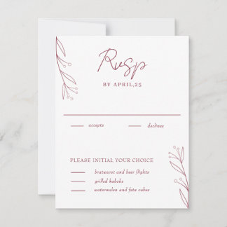 Elegante Minimalistische Botanicals Bourgondische  RSVP Kaartje
