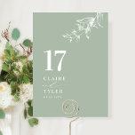 Elegante, minimalistische botanische Bord groene b Kaart<br><div class="desc">Leid uw gasten naar hun tafel met deze elegante bleke groene trouwtafel nummerkaart. Stijlvol en eenvoudig ontwerp met namen aan de zijkant, samen met de "en" in moderne handgeschreven kalligrafie. Delicate handgetekende botanische groen hoekdetail. Gelieve een individuele bestelling te plaatsen voor "elk" tafelnummer (d.w.z. voor een evenement met drie tafels...</div>