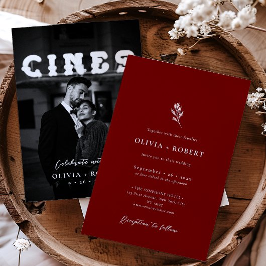 Elegante minimalistische botanische foto bruiloft kaart