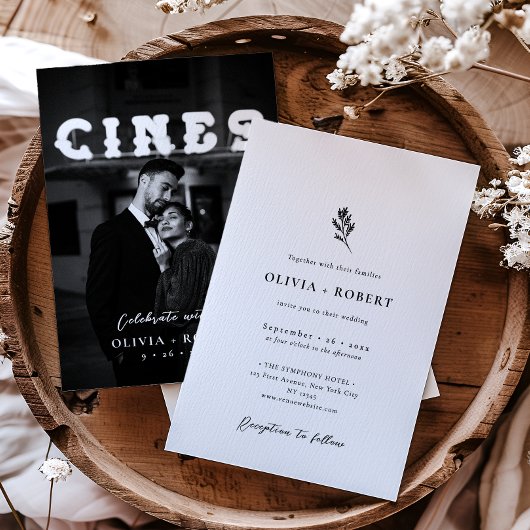 Elegante minimalistische botanische foto bruiloft kaart