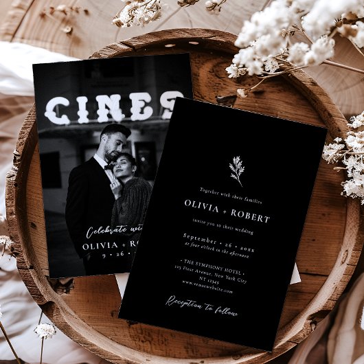 Elegante minimalistische botanische foto bruiloft kaart