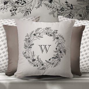 Elegante minimalistische botanische krans letter W Kussen