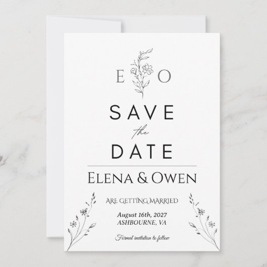 Elegante Minimalistische Botanische 'Save the Date (Voorkant)