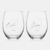 Elegante minimalistische bruid en bruidegom wijnglas zonder voet (Achterkant)