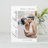 Elegante minimalistische bruiloft 2 foto QR-code Bedankkaart (Staand voorkant)