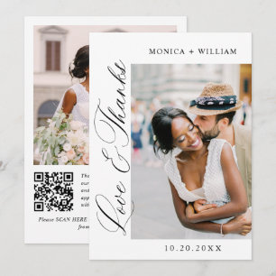 Elegante minimalistische bruiloft 2 foto QR-code Bedankkaart