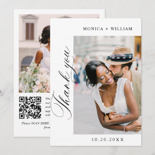 Elegante minimalistische bruiloft 2 foto QR-code Bedankkaart