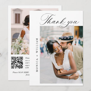 Elegante minimalistische bruiloft 2 foto QR-code Bedankkaart