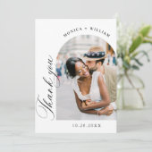 Elegante minimalistische bruiloft 2 foto QR-code Bedankkaart (Staand voorkant)