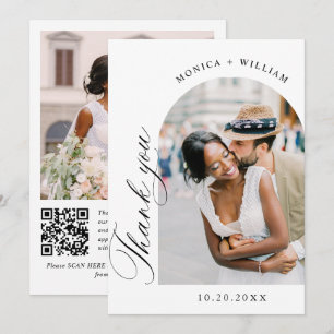 Elegante minimalistische bruiloft 2 foto QR-code Bedankkaart
