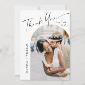 Elegante minimalistische bruiloft 2 foto QR-code Bedankkaart (Voorkant)