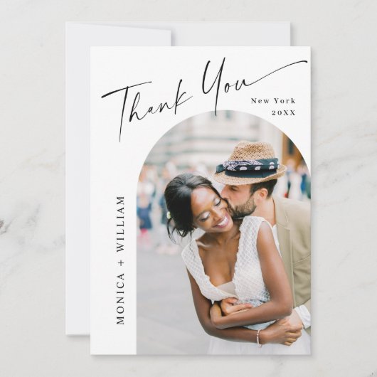 Elegante minimalistische bruiloft 2 foto QR-code Bedankkaart (Voorkant)