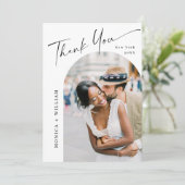 Elegante minimalistische bruiloft 2 foto QR-code Bedankkaart (Staand voorkant)