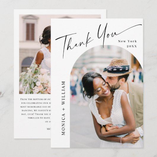 Elegante minimalistische bruiloft 2 foto QR-code Bedankkaart (Voorkant / Achterkant)