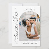 Elegante minimalistische bruiloft 2 foto QR-code Save The Date (Voorkant)