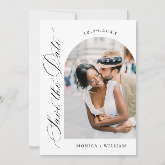 Elegante minimalistische bruiloft 2 foto QR-code Save The Date (Voorkant)