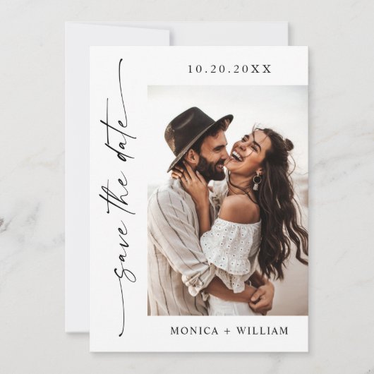 Elegante minimalistische bruiloft 2 foto QR-code Save The Date (Voorkant)