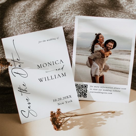 Elegante minimalistische bruiloft 2 foto QR-code Save The Date