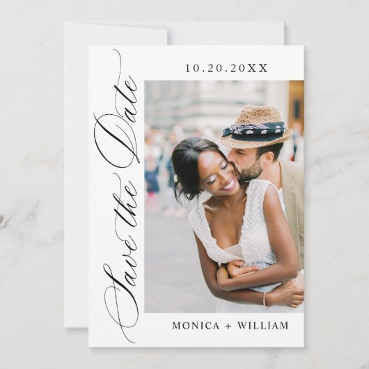 Elegante minimalistische bruiloft 2 foto QR-code Save The Date (Voorkant)