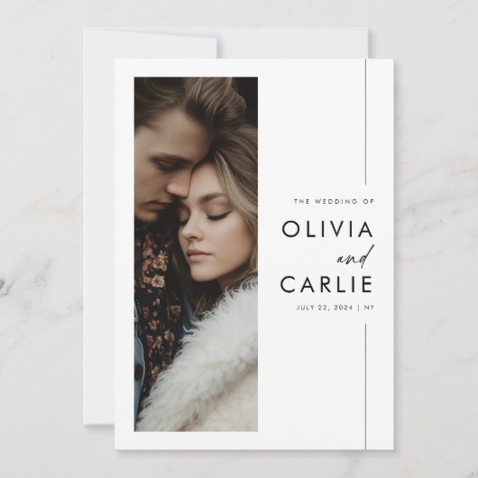 Elegante minimalistische bruiloft 3 foto kaart (Voorkant)
