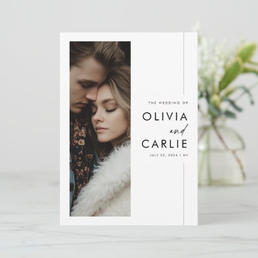 Elegante minimalistische bruiloft 3 foto kaart (Staand voorkant)