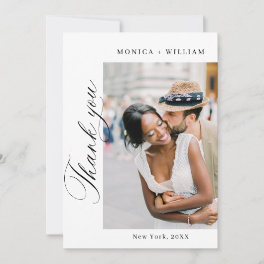 Elegante minimalistische bruiloft 5 foto bedankkaart (Voorkant)