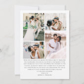 Elegante minimalistische bruiloft 5 foto bedankkaart (Achterkant)