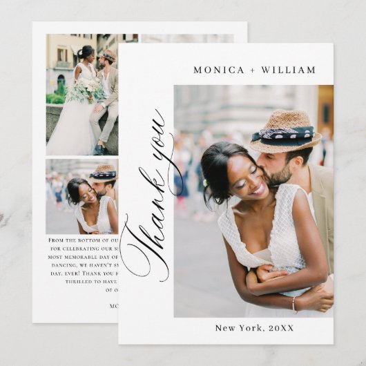 Elegante minimalistische bruiloft 5 foto bedankkaart (Voorkant / Achterkant)