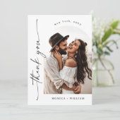 Elegante minimalistische bruiloft 5 foto QR-code Bedankkaart (Staand voorkant)