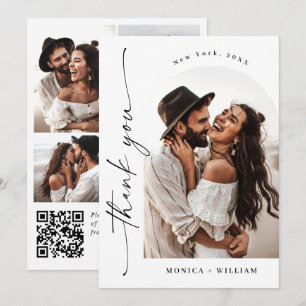 Elegante minimalistische bruiloft 5 foto QR-code Bedankkaart