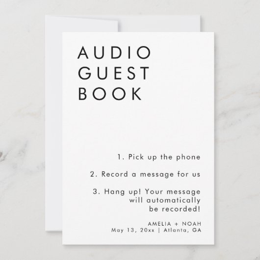 Elegante minimalistische bruiloft Audio Guestbook  Kaart (Voorkant)
