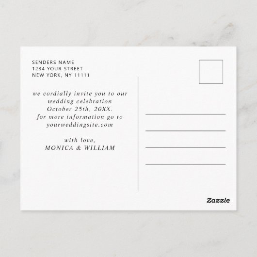 Elegante minimalistische bruiloft Bewaar de datum Briefkaart (Achterkant)