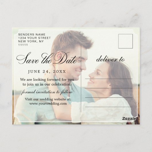 Elegante minimalistische bruiloft Bewaar de datum  Briefkaart (Achterkant)