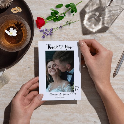 Elegante minimalistische bruiloft dank u kaart fot