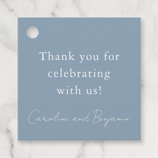 Elegante minimalistische bruiloft Dusty Blue dank  Bedankjes Labels (Voorkant)