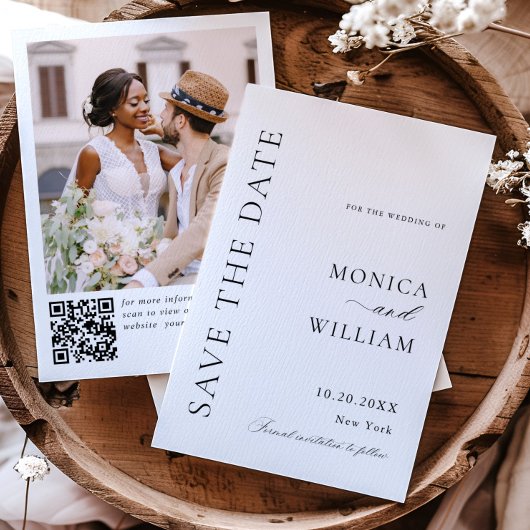 Elegante minimalistische bruiloft één foto QR-code Save The Date