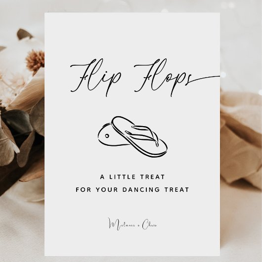 Elegante minimalistische bruiloft flip flop dansen reclamebord met voetstuk