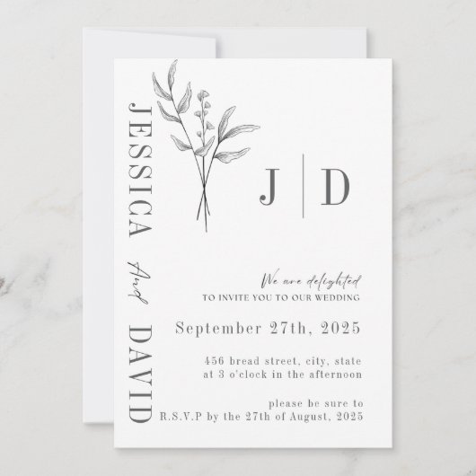 Elegante minimalistische bruiloft | Modern en stij Kaart (Voorkant)