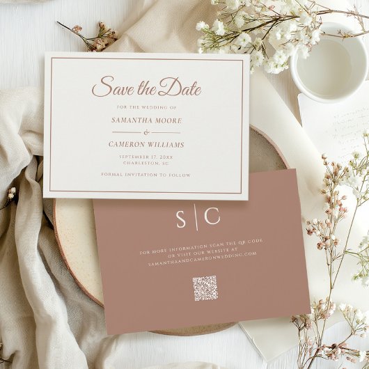 Elegante minimalistische bruiloft monogram QR code Save The Date