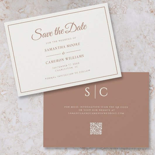 Elegante minimalistische bruiloft monogram QR code Save The Date