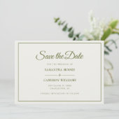 Elegante minimalistische bruiloft monogram QR Olij Save The Date (Staand voorkant)