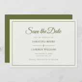 Elegante minimalistische bruiloft monogram QR Olij Save The Date (Voorkant / Achterkant)