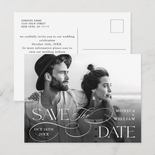 Elegante minimalistische bruiloft QR-code Bewaar d Briefkaart (Voorkant / Achterkant)